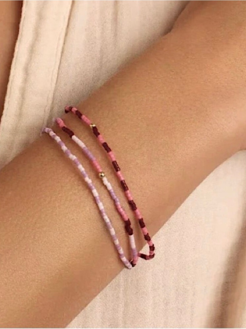 Gorjana Malibu Gigi stripe bracelet set Pink and Lavender Seed Bead